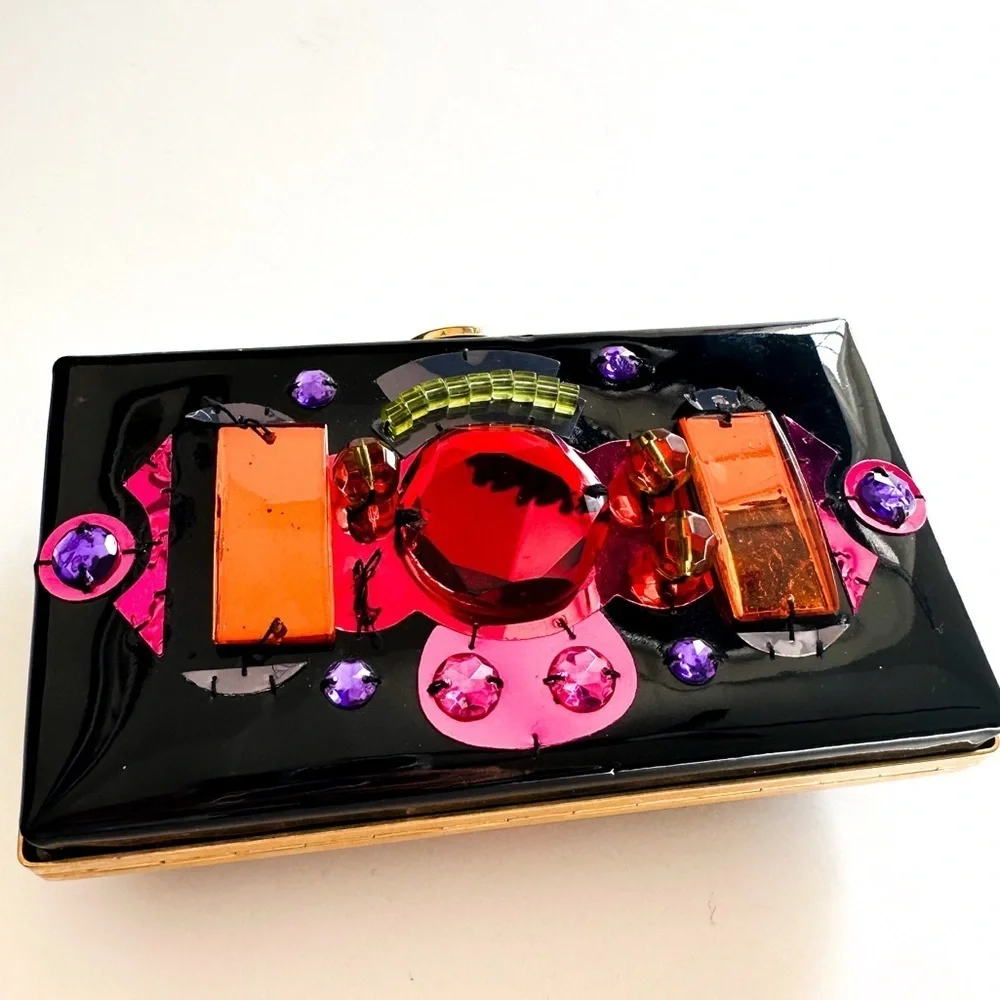 Rare Vintage Yves Saint Laurent Jeweled Patent Leather Minaudière Clutch - Picture 3 of 14